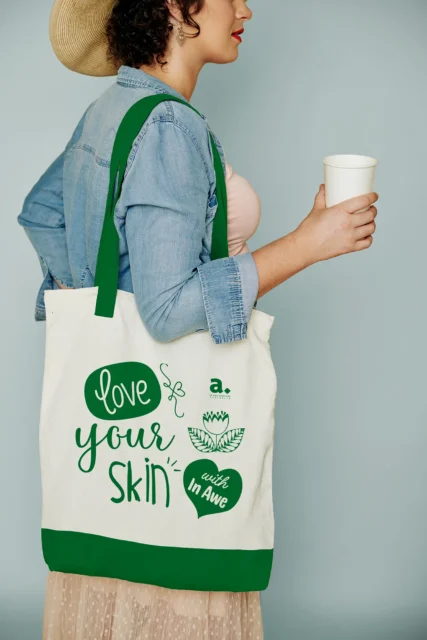 Product thumbnail for In Awe Cotton Tote Bag – Green/White