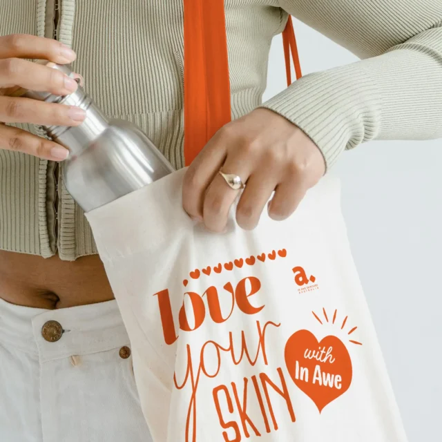 Product thumbnail for In Awe Cotton Tote Bag – Orange/White
